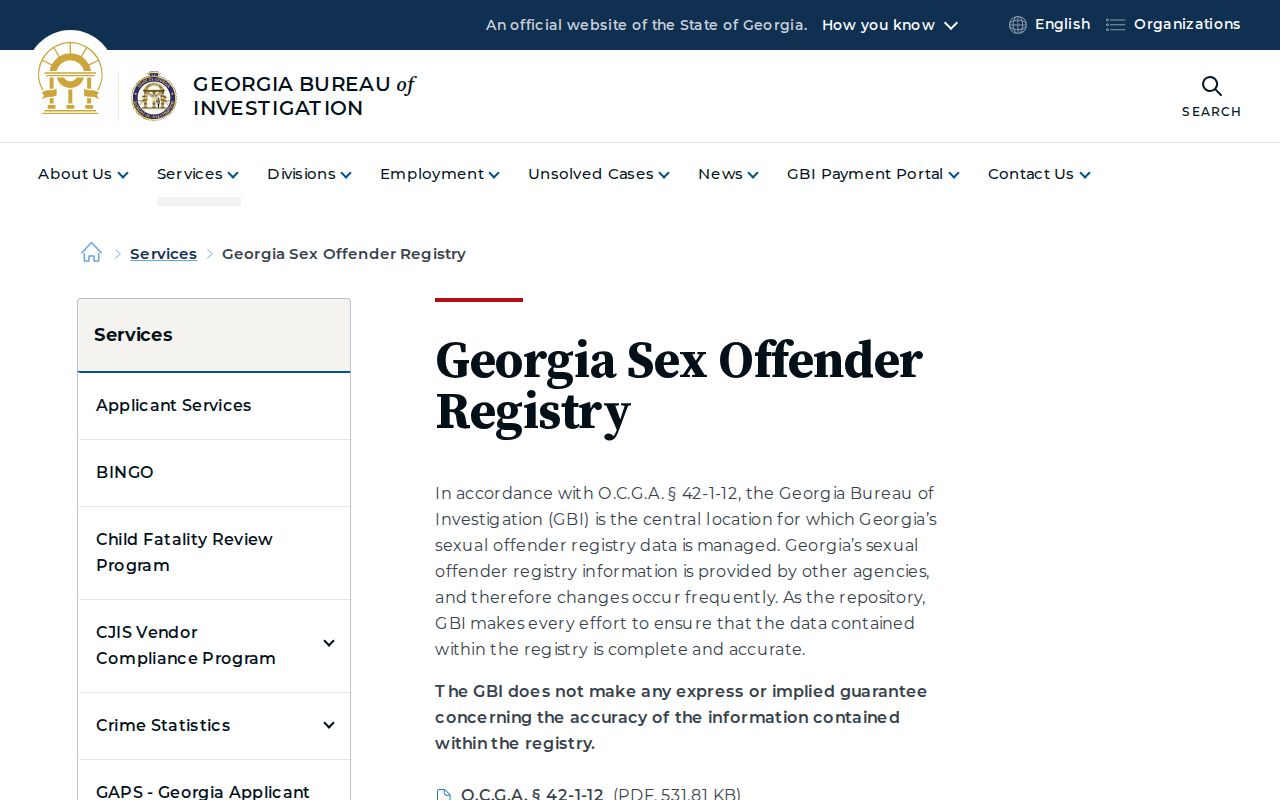 Griffin people search entry for the Georgia offender registry
