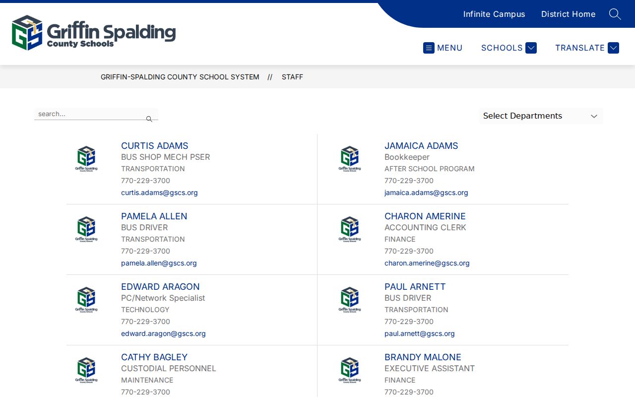 Griffin people directories school system staff filter