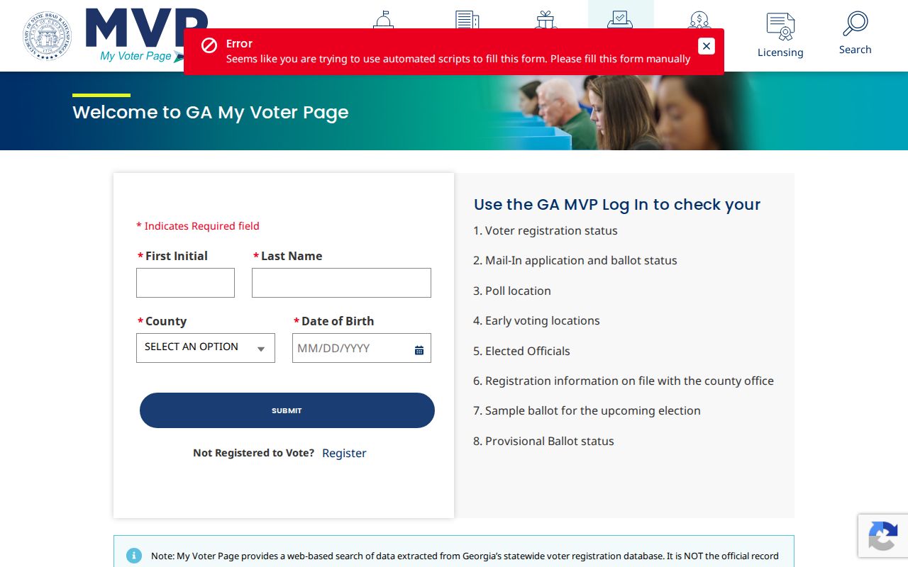 Griffin voter registration records lookup on Georgia My Voter Page